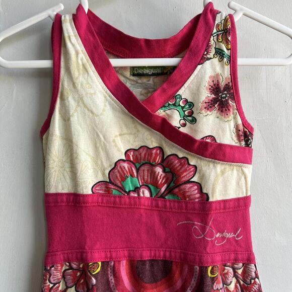 Desigual Girls Size 3/4 Pink White Floral Printed Sleeveless A Line Dress - Picture 5 of 13